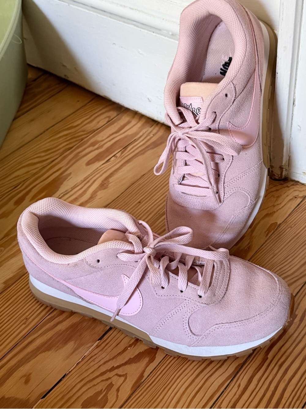 Nike Women's Pink Suede Sneaker with Light Pink Swoosh